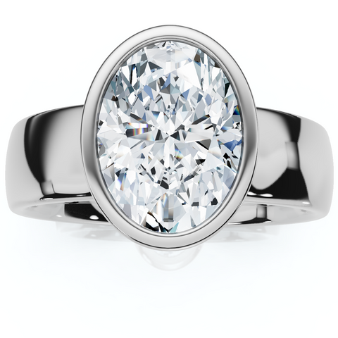 Certified 2Ct Oval Wide Heavy Bezel Diamond Engagement Ring 14k Gold Lab Grown
