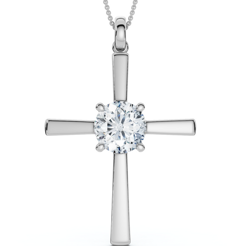 1Ct Diamond Cross Gold 18" Necklace Lab Grown 30mm Tall
