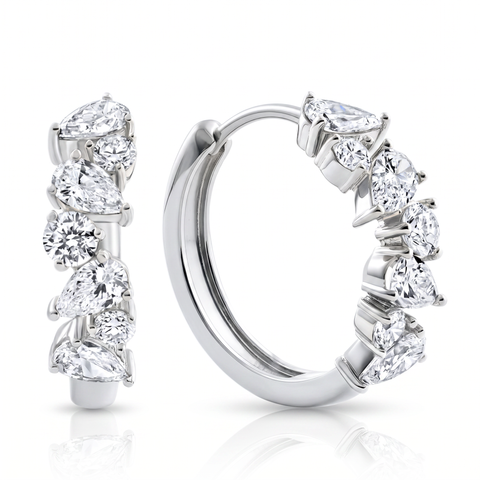 2Ct Pear & Round Ali Diamond Hoops 14k Gold 19mm Earrings Lab Grown