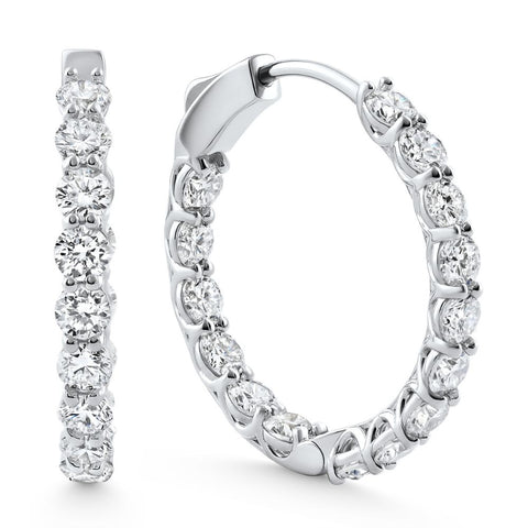 3Ct Round Diamond Hoops 14k Gold 1" Tall Lab Grown