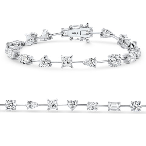 9Ct Mixed Cut Spaced Diamond Tennis Bracelet 14k Gold Lab Grown 7"