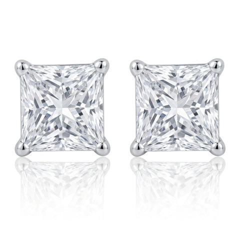 1Ct TW Princess Cut Natural Diamond Studs 14k Gold (FG/VS2-SI1)