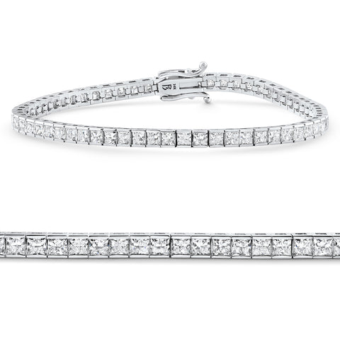 6.80Ct Princess Cut Diamond Channel Set Tennis Bracelet 14k Gold 7" Lab Grown