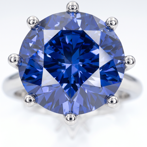 3 3/4Ct Blue Sapphire 9MM 14k White Gold Solitaire Engagement Ring Lab Grown
