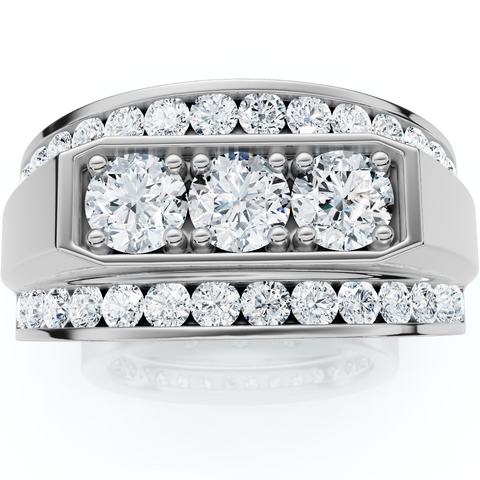 Men's 2Ct Diamond Three Stone With Accents Wedding Ring 14k Gold Lab Grown