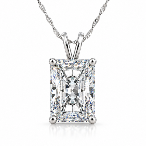 1 - 5Ct Radiant Cut Solitaire Diamond Pendant 14k Gold Lab Grown Necklace 18"