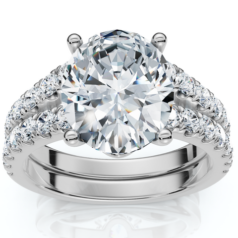 3.85 CTW Oval Lab And Round Diamond Engagement Ring Set Pave Band 14K Gold