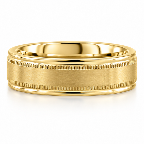 Men's 6.5MM Matte Titanium Ring Yellow Gold Comfort Fit Wedding Band