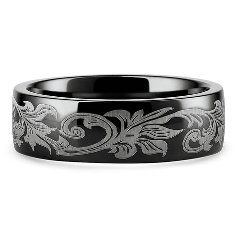 Men's Black Barrel Script Titainum Ring 7MM Comfort Fit Wedding Band