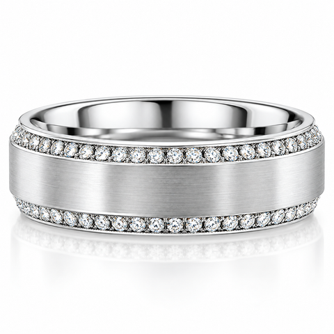 Men's 1Ct Diamond 7mm Brushed Beveled Wedding Ring Comfort Fit Band