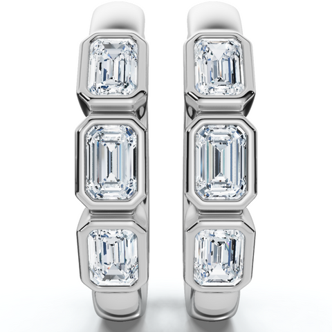 .65Ct Emerald Cut Bezel Set Hoops 14k Gold Women's Earrings Lab Grown 1/2" Tall