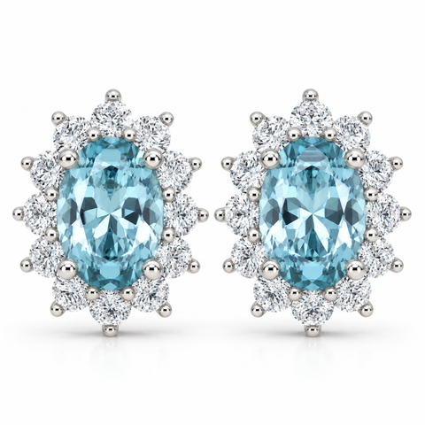 2.30Ct Aquamarine & Diamond Earrings 14k Gold Women's Studs