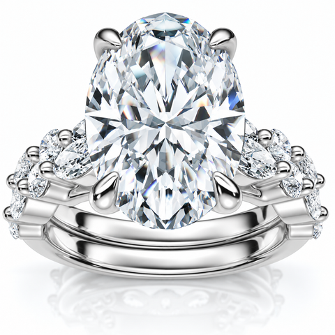Certified 3 1/2Ct Oval Diamond Engagement Wedding Ring Set 14k Gold Lab Grown