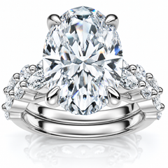 Certified 3 1/2Ct Oval Diamond Engagement Wedding Ring Set 14k Gold Lab Grown
