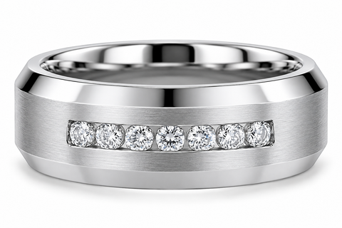 Men's 5/8Ct Diamond 8MM Comfort Fit Matte Wedding Ring Titanium Beveled Band