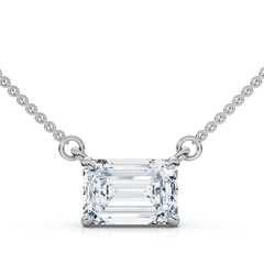 Certified 2Ct Emerald Diamond Pendant 14k Gold Lab Grown 18" Necklace