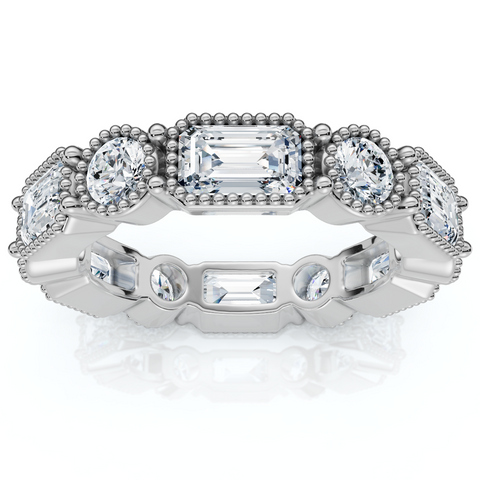 3.1Ct Round and Emerald Cut Diamond Eternity Wedding Ring 14k Gold Lab Grown