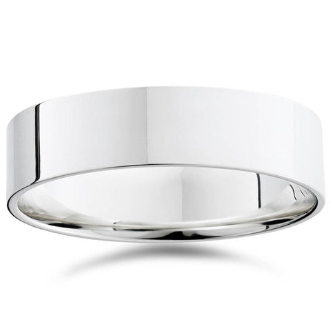 10k White Gold Flat 6mm Comfort Polished Wedding Band Ring