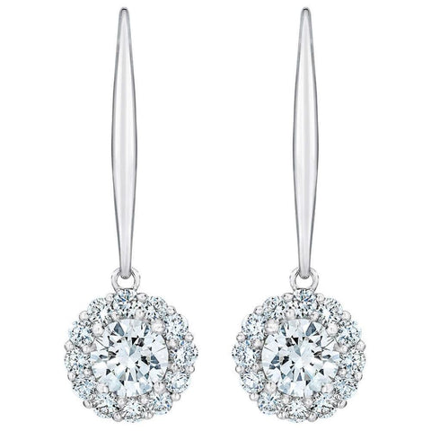 .89Ct TW Diamond Delicate Floral Shape Dangle Hoops Lab Grown Earrings Silver 1"