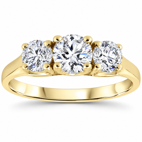 1Ct TW Three Stone Round Cut Natural Diamond Engagement Ring 14k Yellow Gold