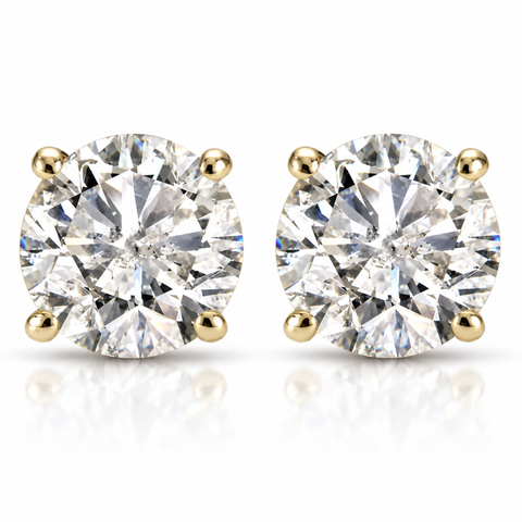 1ct TW Round Natural Diamond Studs Earrings in 14K Yellow Gold with Screw Backs