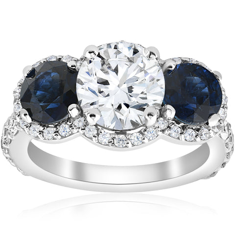 Certified 3 3/4Ct Three Stone Diamond Engagement Ring 14k Gold Lab Grown