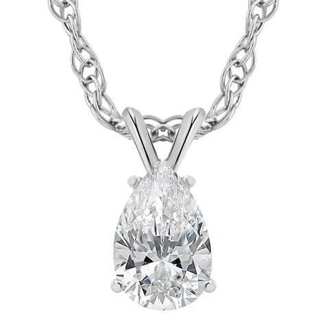 1Ct Pear Solitaire Diamond Pendant Necklace 14k White Gold Lab Grown