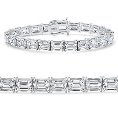 26Ct Emerald Cut Diamond East West Tennis Bracelet 14k Gold Lab Grown 7"