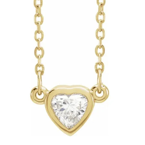 3/8ct G/VS Solitaire Heart Shape Diamond 14K Yellow Gold Lab Grown Necklace