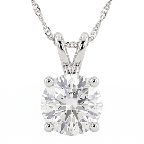 1 - 5 Ct Round Diamond 4-Prong Pendant 14k Gold Necklace Lab Grown