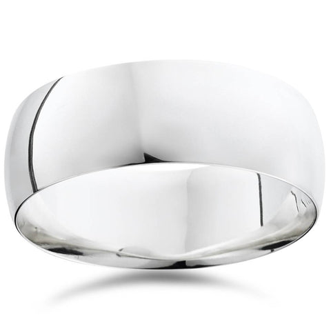 8mm Wide High Polished Wedding Band 14K White Gold