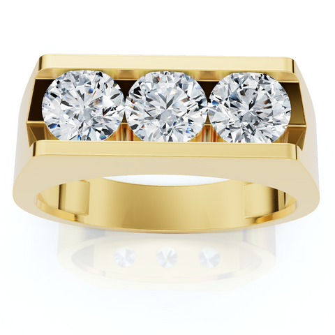 1 1/2ct Diamond Three Stone Mens Wedding 3 Round Jewelry Ring 10k Yellow Gold