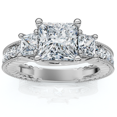 2 3/4CT Princess Cut Three Stone   Diamond Engagement Ring Lab Grown 14k