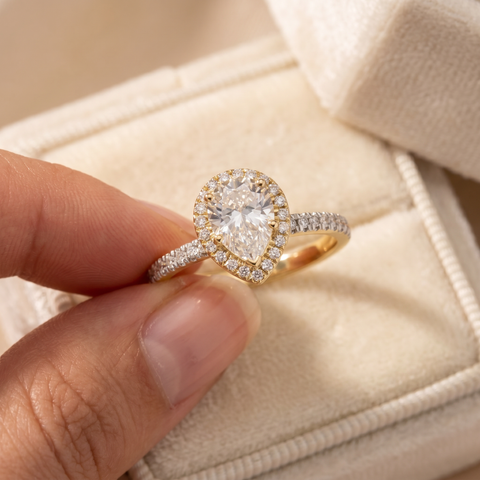 VS 2 1/2Ct Pear Diamond Lab Grown Engagement Ring in White, Yellow, or Rose Gold