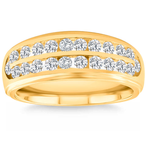 1 Ct Diamond Mens Double Row Wedding Ring 10k Yellow Gold