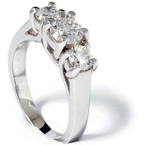 VS 1 3/8ct Three Stone Lab Grown Diamond Engagement Ring 14K White Gold