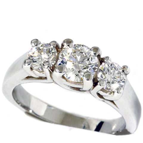 VS 1 3/8ct Three Stone Lab Grown Diamond Engagement Ring 14K White Gold