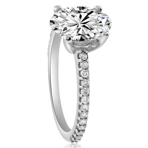 2 1/2Ct Oval Lab Grown Diamond Engagement Ring in 14k White or Yellow Gold - 14k White Gold / 8.5