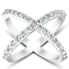 1 Ct Diamond X Ring Wide Fashion Designer Band White Gold Lab Grown