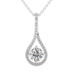 1 1/10Ct TW Diamond Halo Drop Pendant 14k Gold Necklace Lab Grown 1" Tall