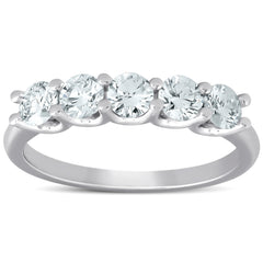 G/VS 1 Ct Diamond Five Stone Wedding Ring 14k White Gold Lab Grown Eco Friendly