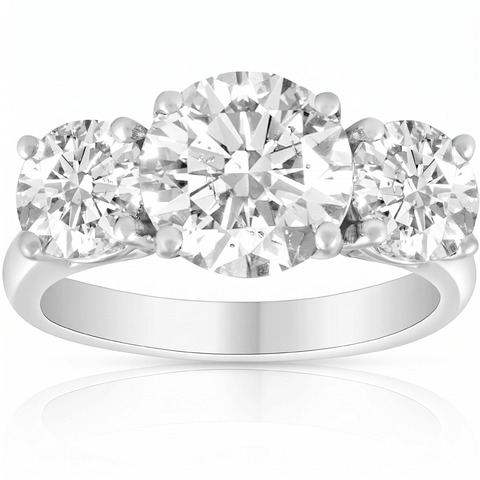 3 1/2 Ct Three Stone Diamond Engagement Ring 14k White Gold Enhanced