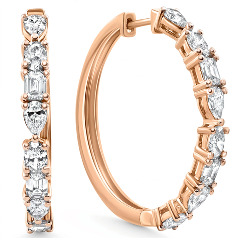 1 - 5 Ct Multi Fancy Shape Diamond Hoops 14k Gold Lab Grown Women's Earrings