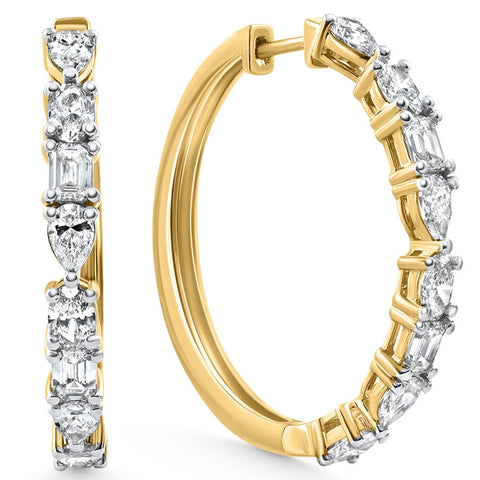 1 - 5 Ct Multi Fancy Shape Diamond Hoops 14k Gold Lab Grown Women's Earrings