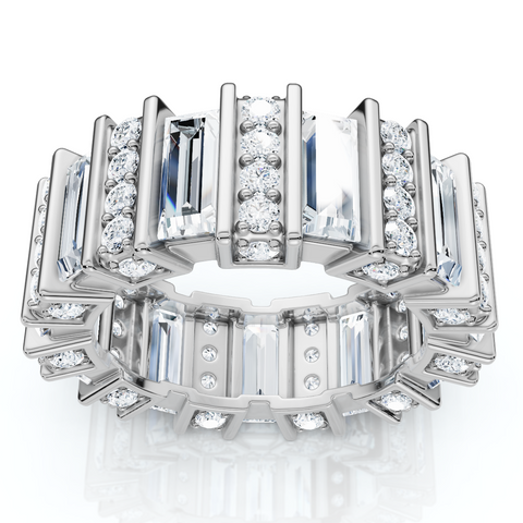 G/VS 6Ct Emerald Cut Designer Wide Diamond Eternity Ring 14k Gold Lab Grown