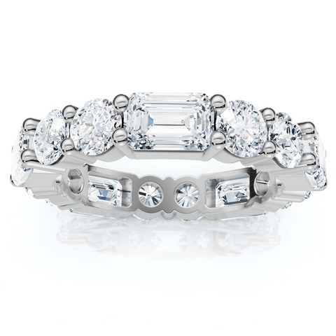 F/VS 5.75Ct Emerald & Round Diamond Eternity Ring 14k Gold Lab Grown Stackable