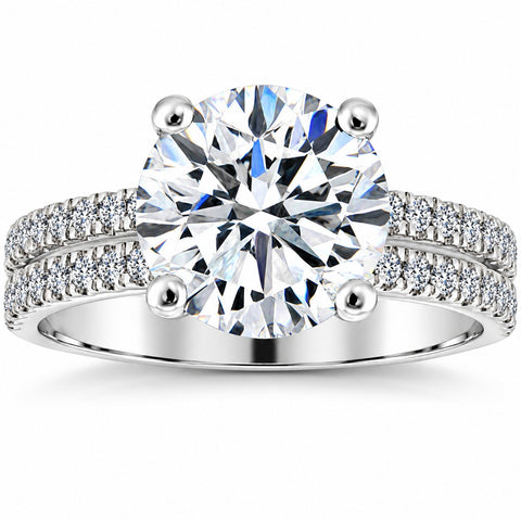 Certified 4 1/2Ct Diamond Engagement Ring Multi-Row Pave Diamonds Gold Lab Grown