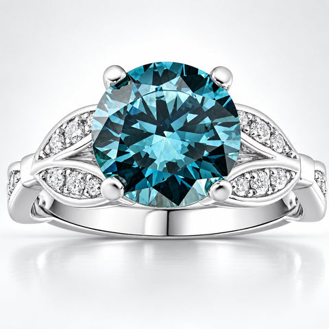 VS 3 1/4Ct TW Blue & White   Diamond Engagement Ring Lab Grown White Gold