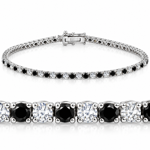 3 Ct TW Black & White Round Real Diamond Tennis Bracelet 7" 14K White Gold