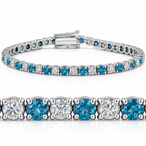 8ct Blue & White Diamond Tennis Bracelet 14K White Gold 7" (G-H, I1)